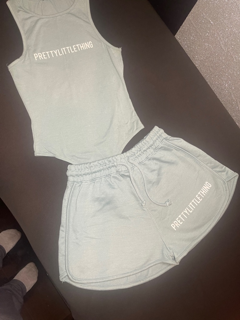 PrettyLittleThing Pale Mint Green Ribbed Tank & Shorts Set